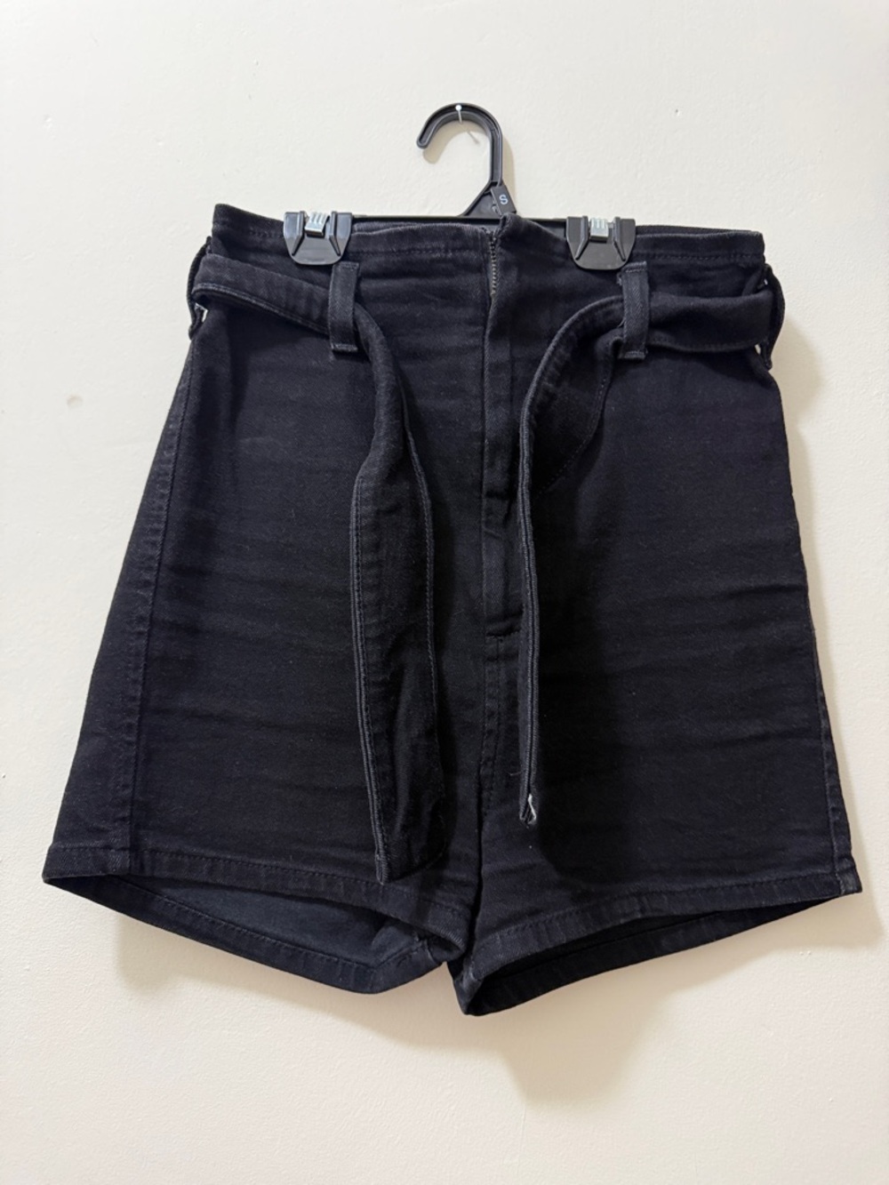 High-Waist Black Paperbag Belted Women’s Shorts